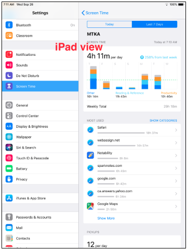 iPad 화면 시간 보기